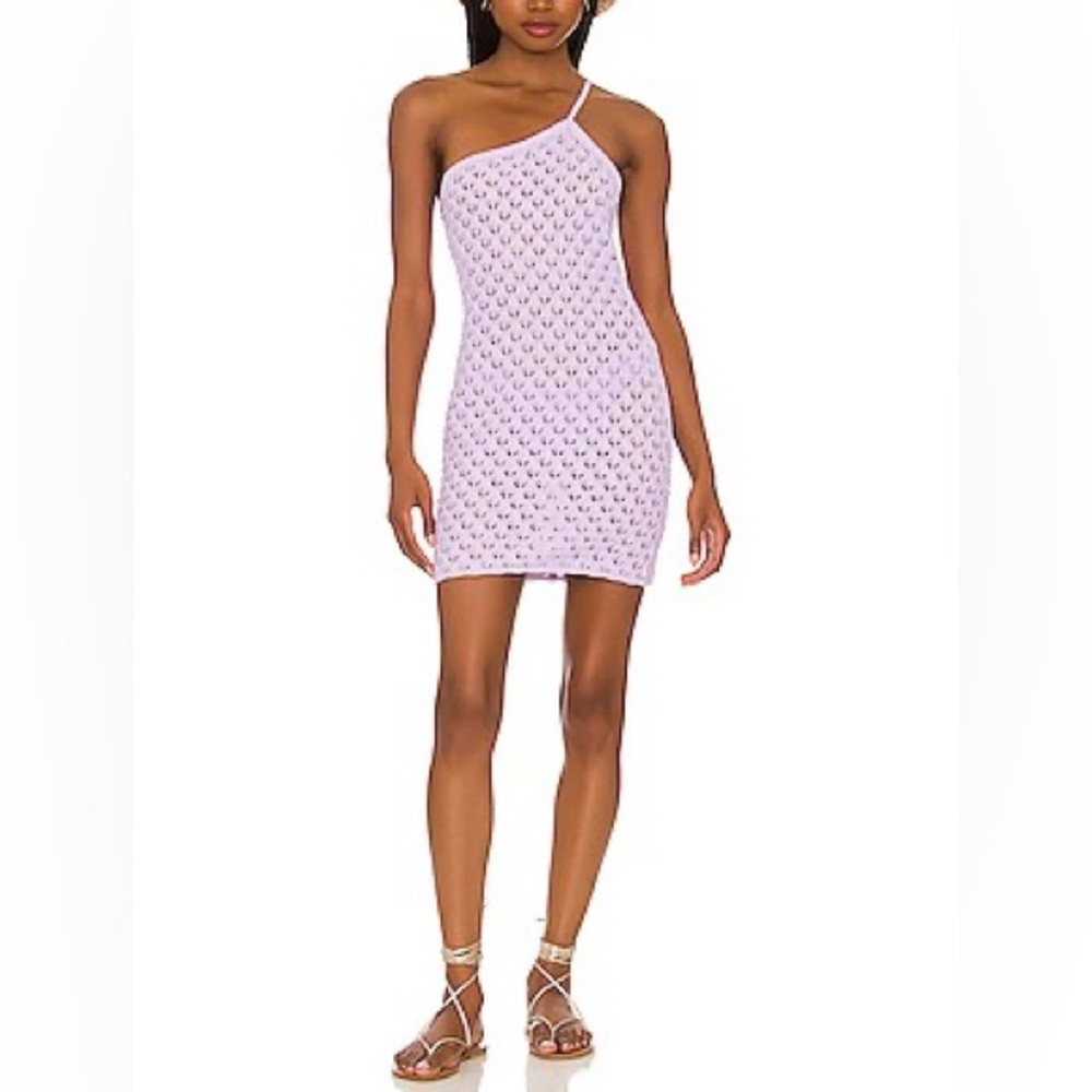 For Love And Lemons NWT Purple Lilac semi sheer crochet knit mini Dress S